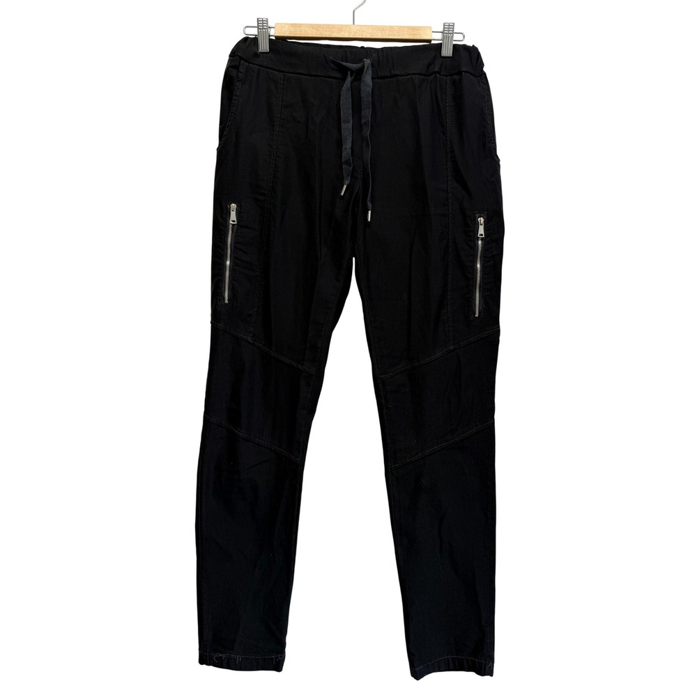 Tina Stephens Italy Luxe Jogger Pants Cargo Zipper Pockets Medium Black Women